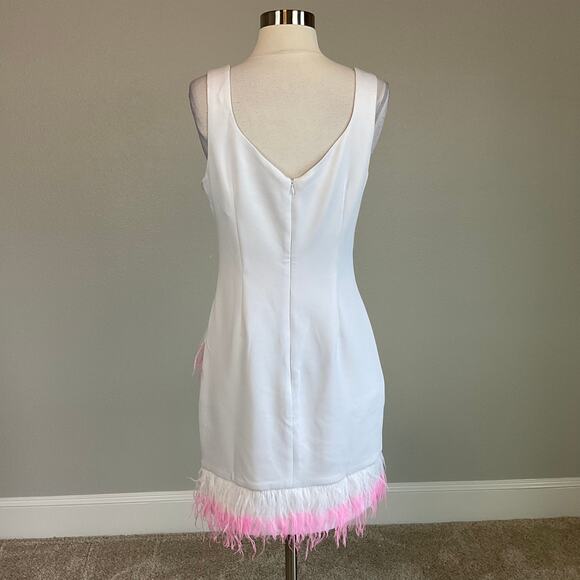 Laundry by Shelli Segal Women's Cocktail Dress Size 6 White Feather Trim Sheath - Picture 7 of 13